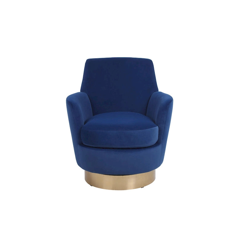 Drehbarer Sessel in Fassform mit marineblauem Bezug und Eisengestell
