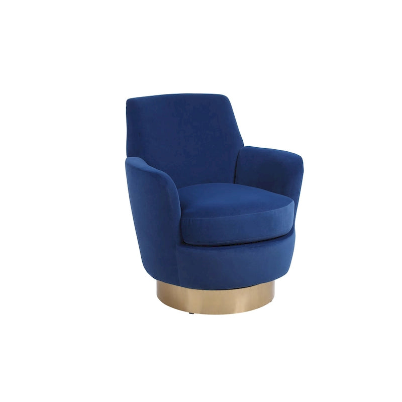 Drehbarer Sessel in Fassform mit marineblauem Bezug und Eisengestell