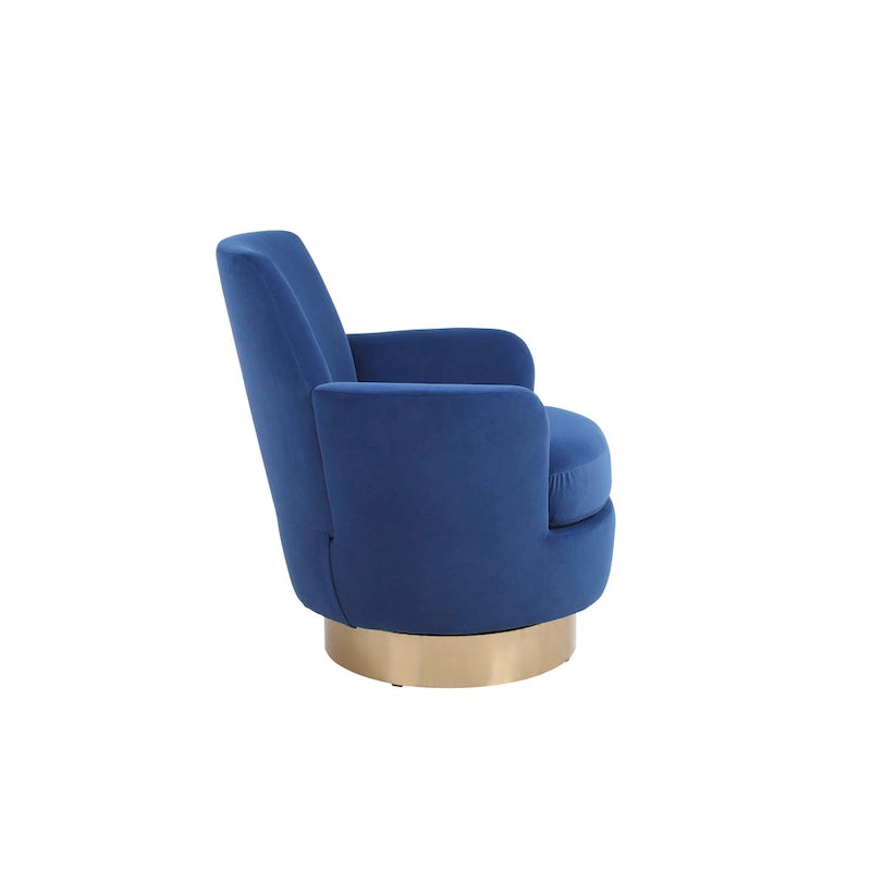 Drehbarer Sessel in Fassform mit marineblauem Bezug und Eisengestell