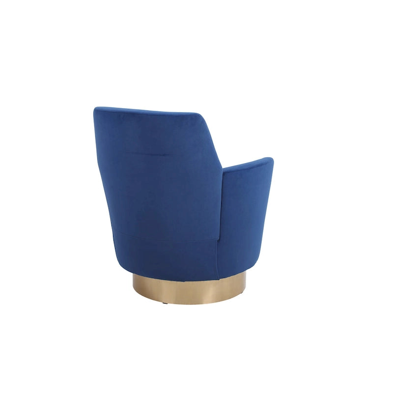 Navy Upholstered Swivel Barrel Chair with Iron Base