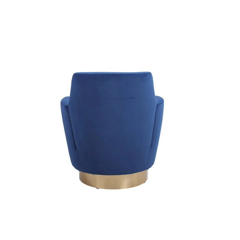 Drehbarer Sessel in Fassform mit marineblauem Bezug und Eisengestell