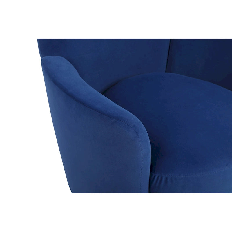 Drehbarer Sessel in Fassform mit marineblauem Bezug und Eisengestell