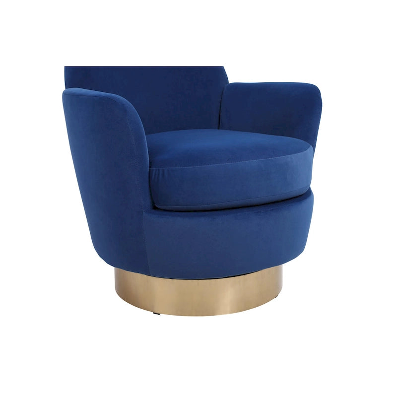 Drehbarer Sessel in Fassform mit marineblauem Bezug und Eisengestell