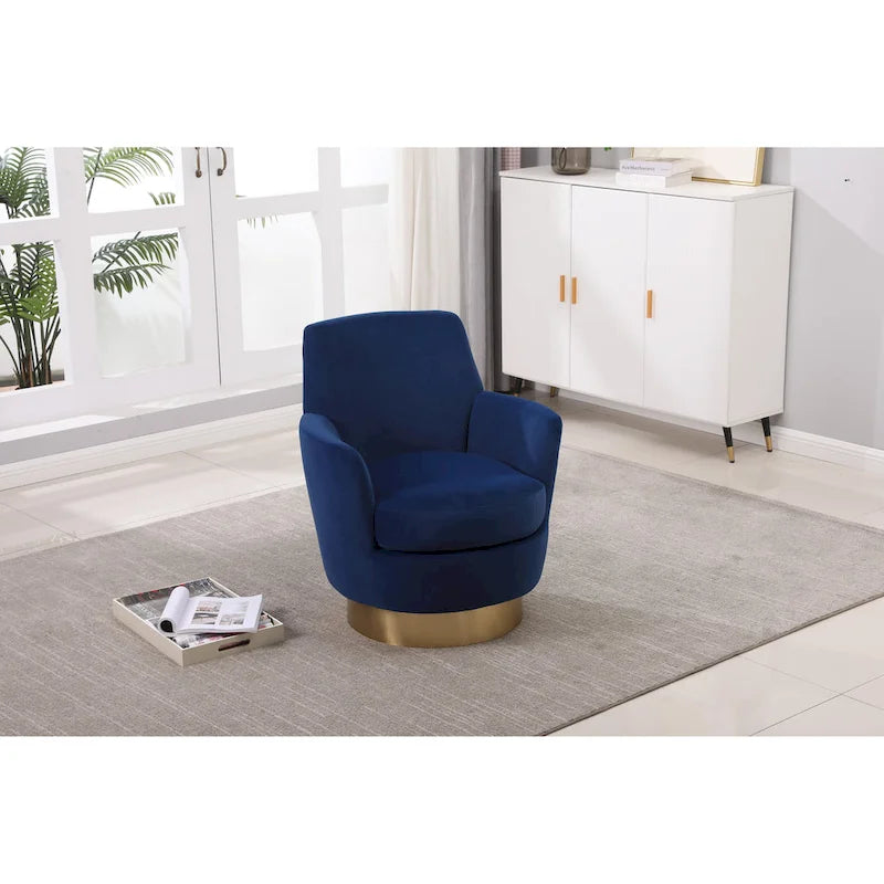 Drehbarer Sessel in Fassform mit marineblauem Bezug und Eisengestell