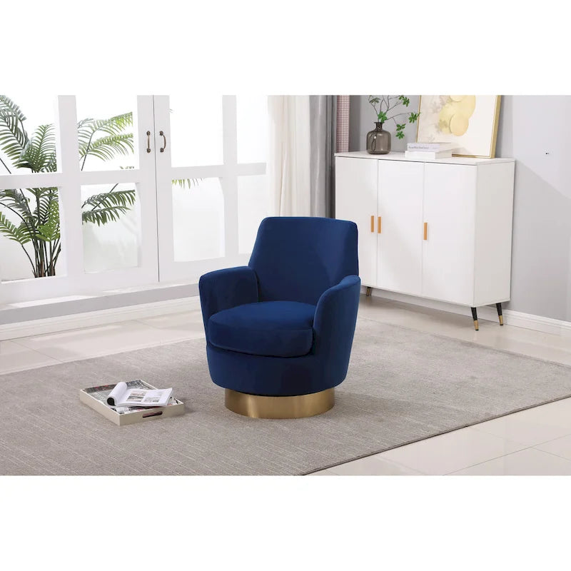 Drehbarer Sessel in Fassform mit marineblauem Bezug und Eisengestell