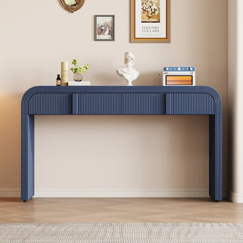 Rounded Console Table with Two Grooved Drawers