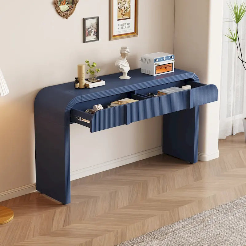 Rounded Console Table with Two Grooved Drawers
