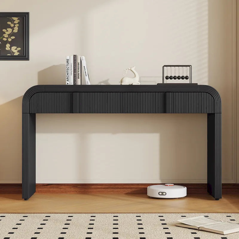 Rounded Console Table with Two Grooved Drawers