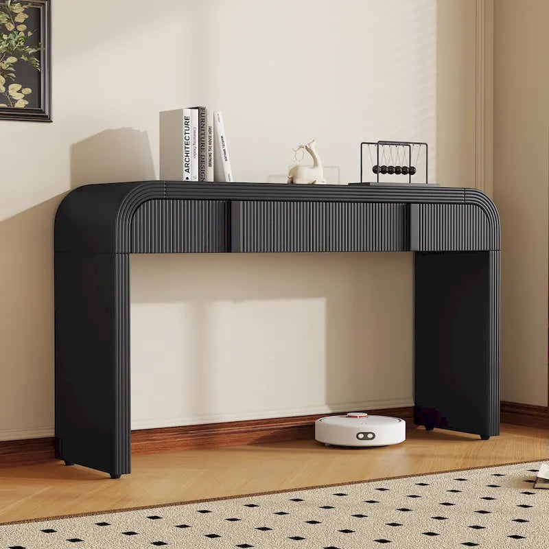Rounded Console Table with Two Grooved Drawers