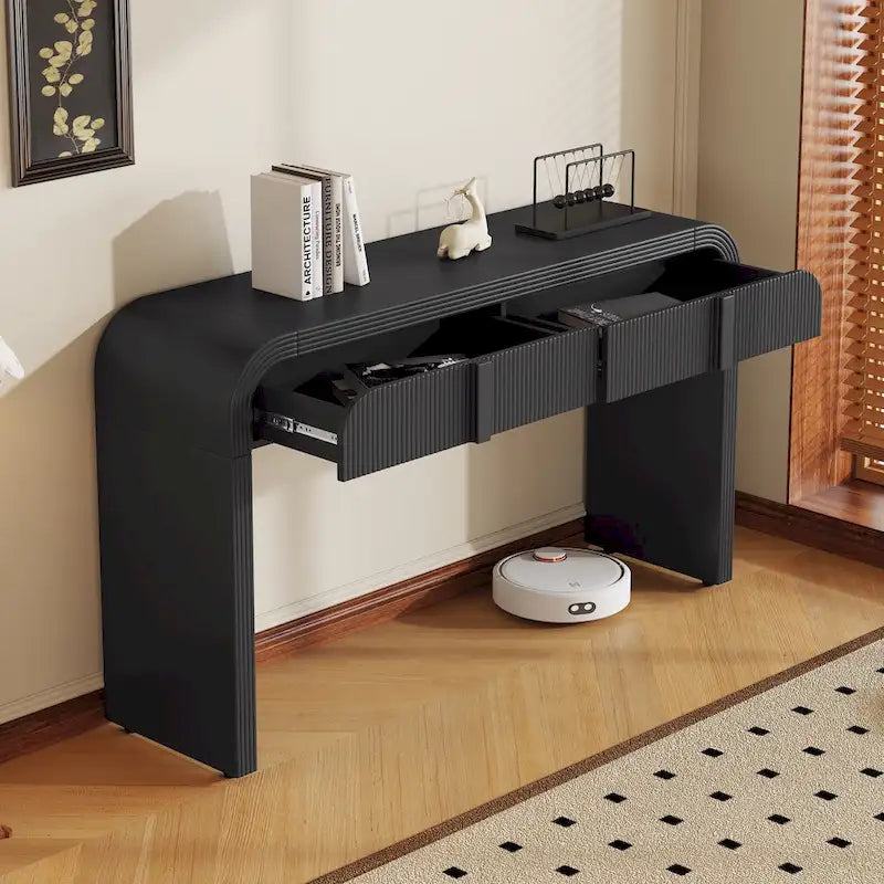 Rounded Console Table with Two Grooved Drawers