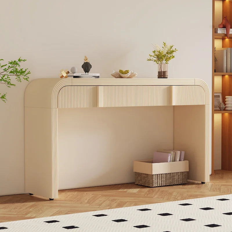 Rounded Console Table with Two Grooved Drawers