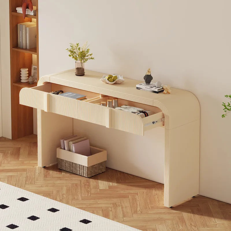 Rounded Console Table with Two Grooved Drawers