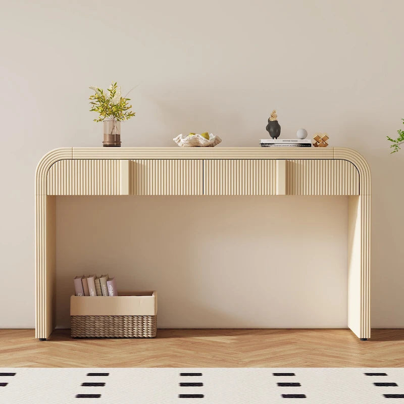 Rounded Console Table with Two Grooved Drawers