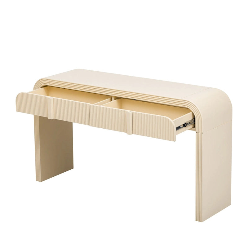 Rounded Console Table with Two Grooved Drawers