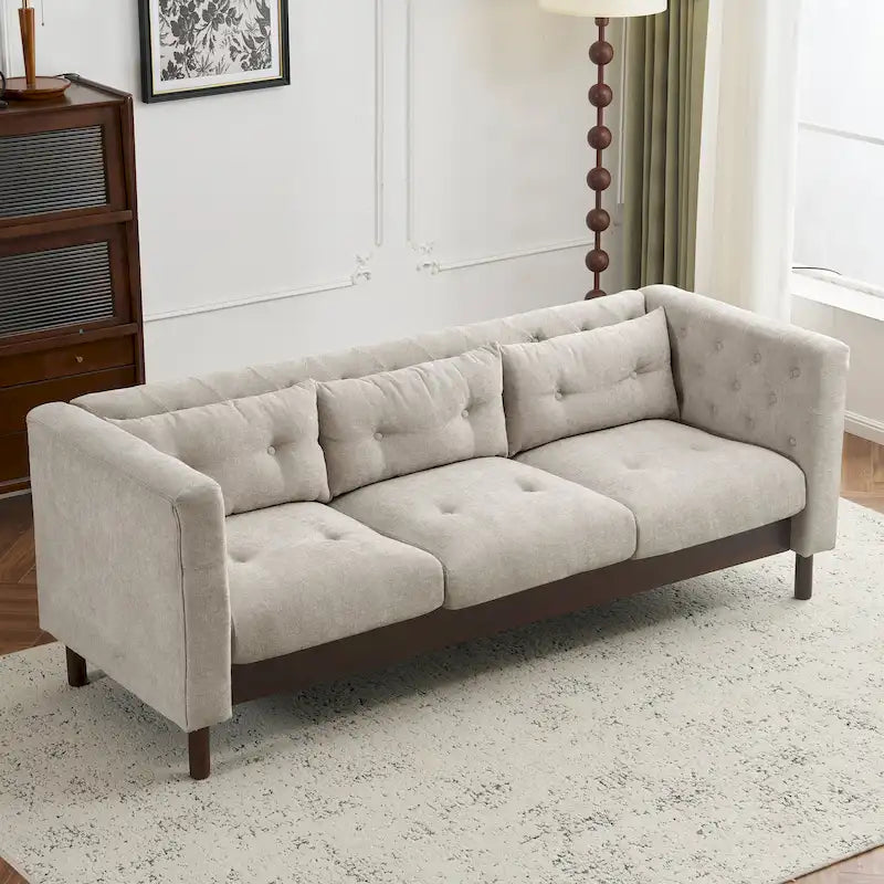 Modern Tufted 3-Seat Sofa with Polyester Upholstery