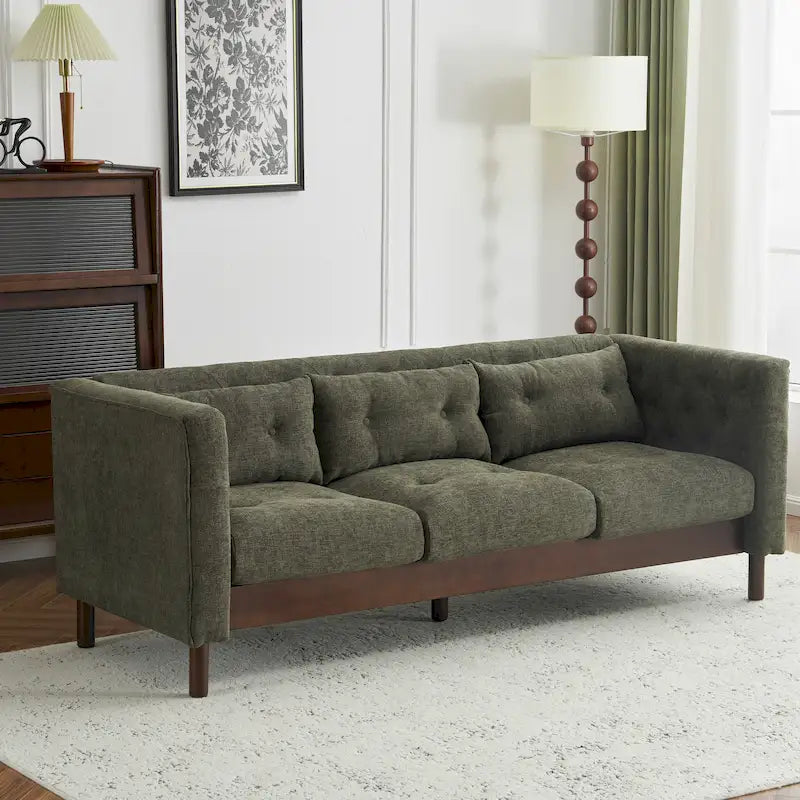 Modern Tufted 3-Seat Sofa with Polyester Upholstery