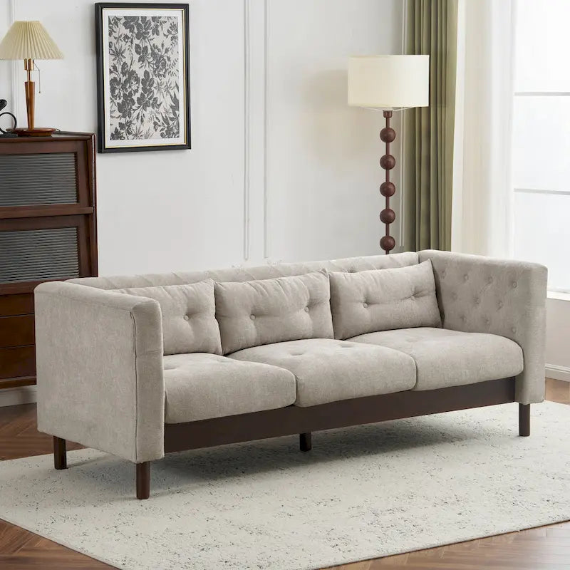 Modern Tufted 3-Seat Sofa with Polyester Upholstery