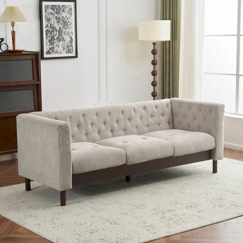 Modern Tufted 3-Seat Sofa with Polyester Upholstery