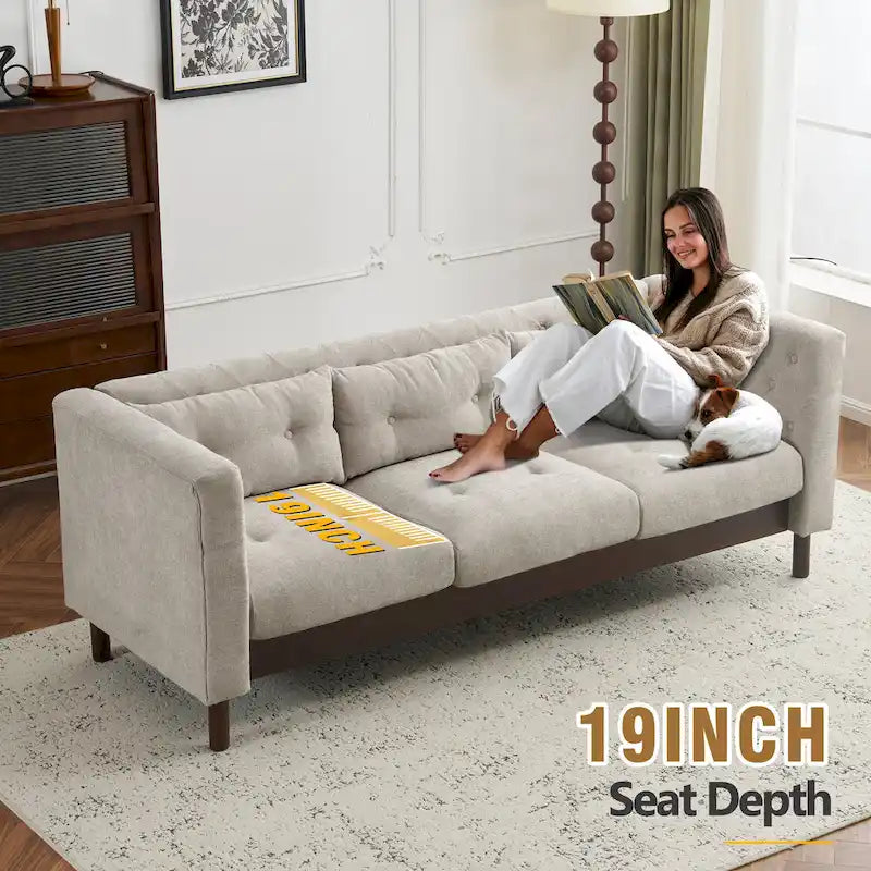 Modern Tufted 3-Seat Sofa with Polyester Upholstery