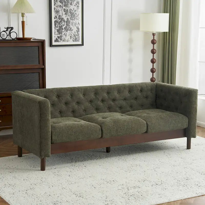 Modern Tufted 3-Seat Sofa with Polyester Upholstery