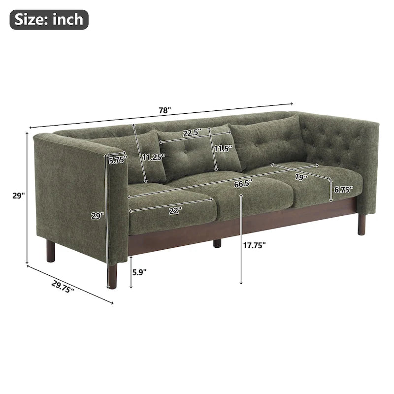 Modern Tufted 3-Seat Sofa with Polyester Upholstery