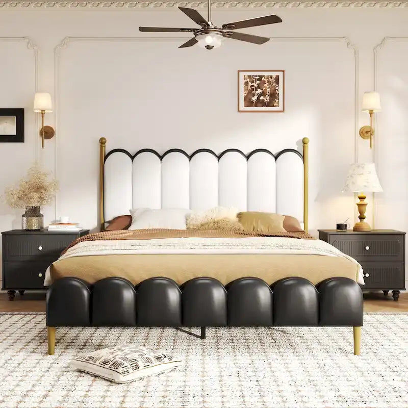 PU Leather Upholstered Platform Bed with Padded Headboard