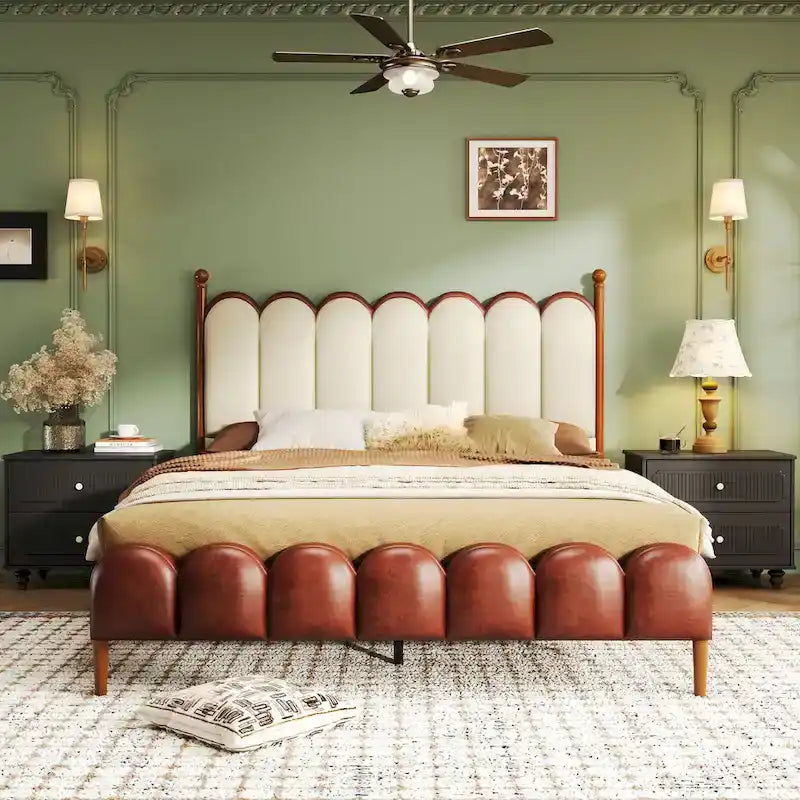 PU Leather Upholstered Platform Bed with Padded Headboard