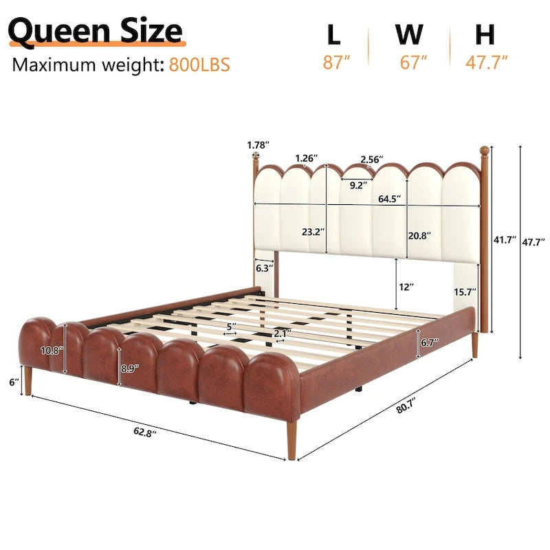 PU Leather Upholstered Platform Bed with Padded Headboard
