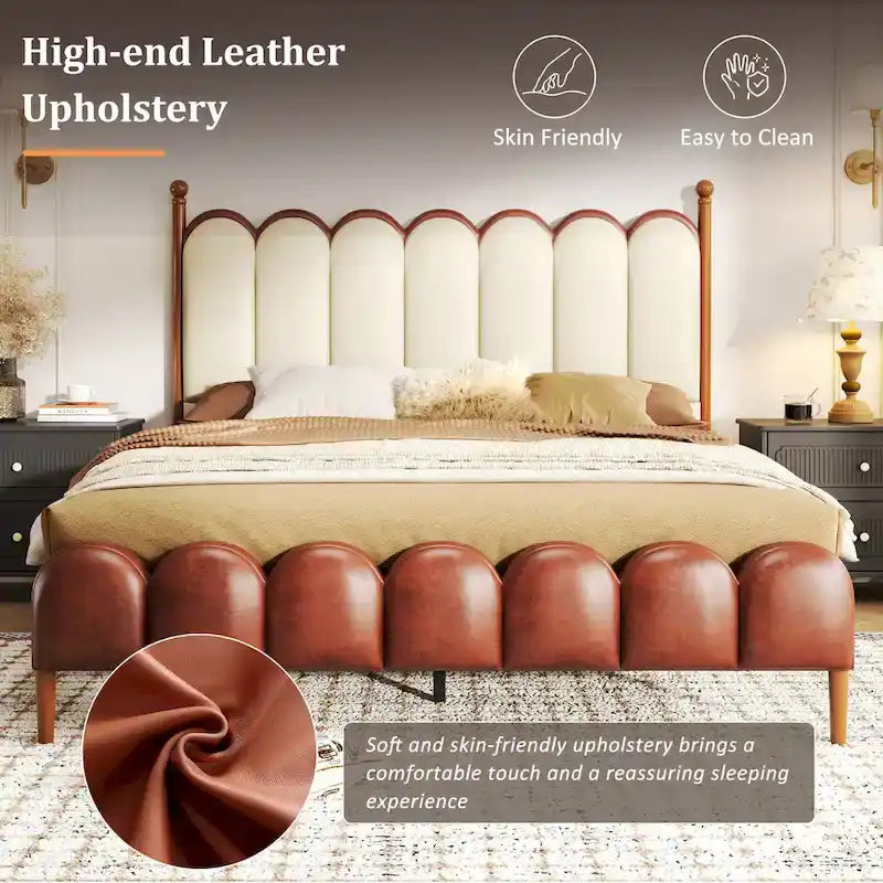 PU Leather Upholstered Platform Bed with Padded Headboard