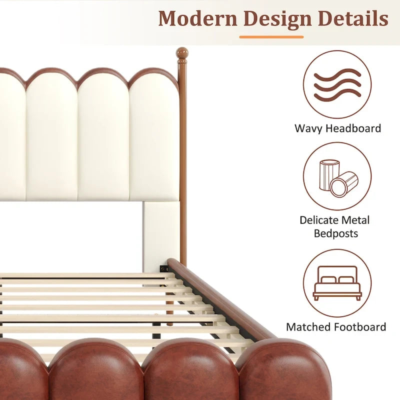 PU Leather Upholstered Platform Bed with Padded Headboard