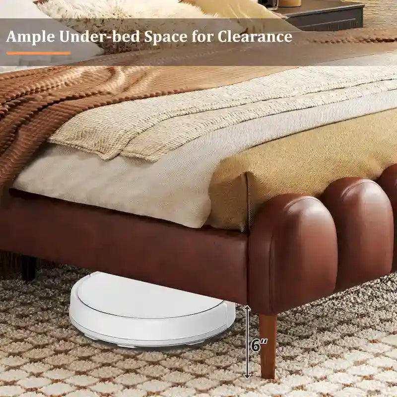 PU Leather Upholstered Platform Bed with Padded Headboard