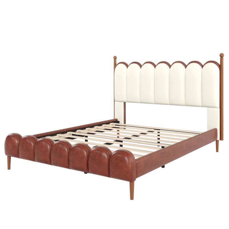 PU Leather Upholstered Platform Bed with Padded Headboard