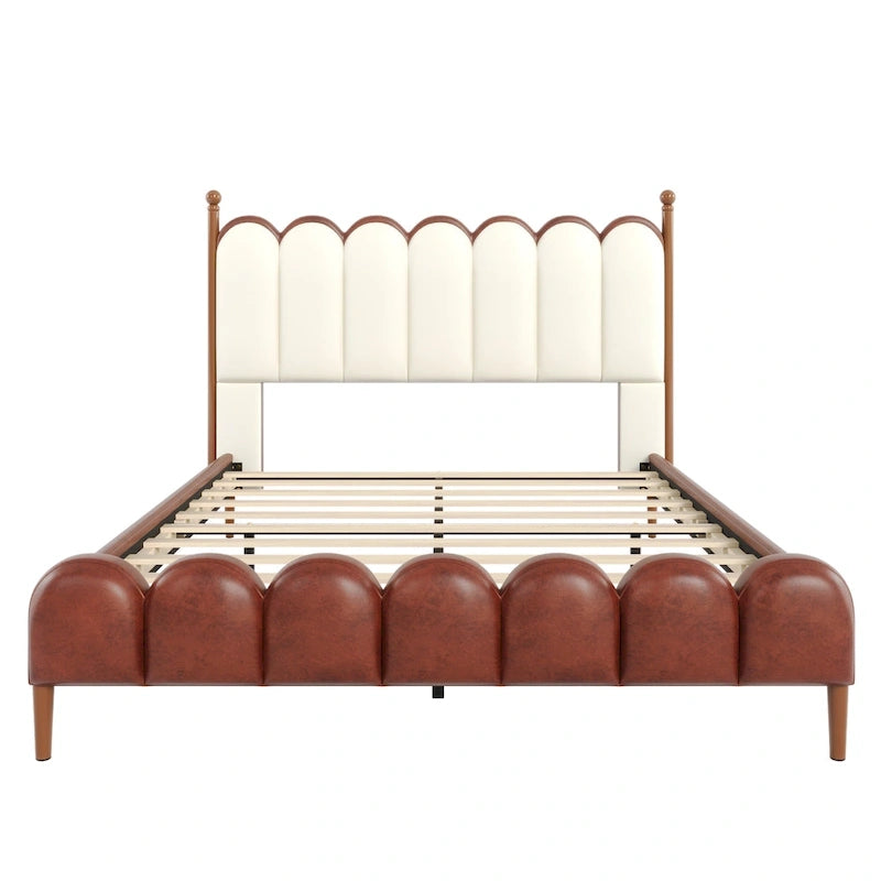 PU Leather Upholstered Platform Bed with Padded Headboard