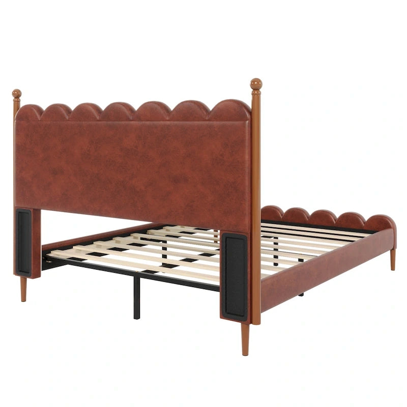 PU Leather Upholstered Platform Bed with Padded Headboard