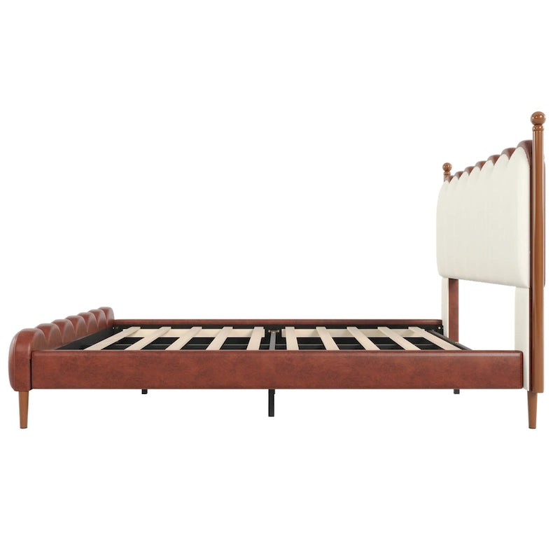 PU Leather Upholstered Platform Bed with Padded Headboard
