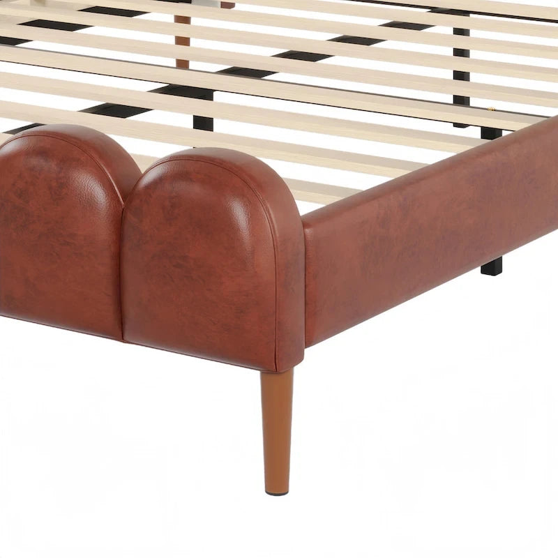 PU Leather Upholstered Platform Bed with Padded Headboard