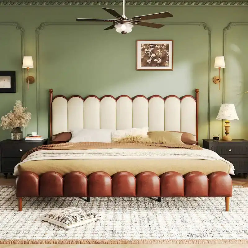 PU Leather Upholstered Platform Bed with Padded Headboard