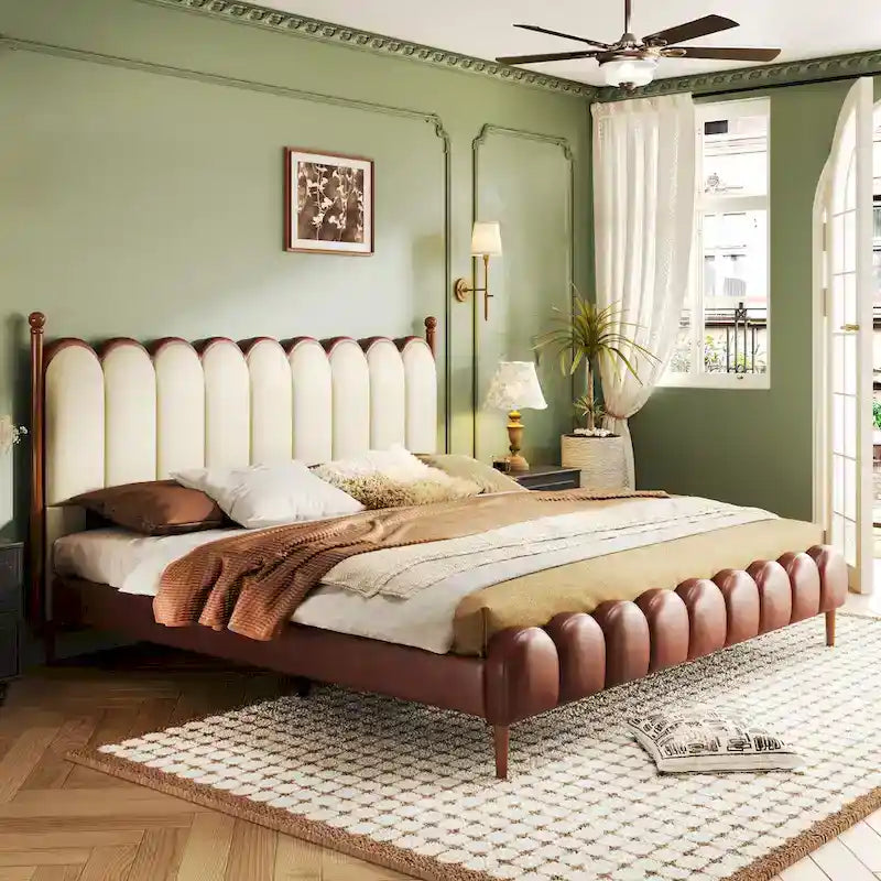 PU Leather Upholstered Platform Bed with Padded Headboard