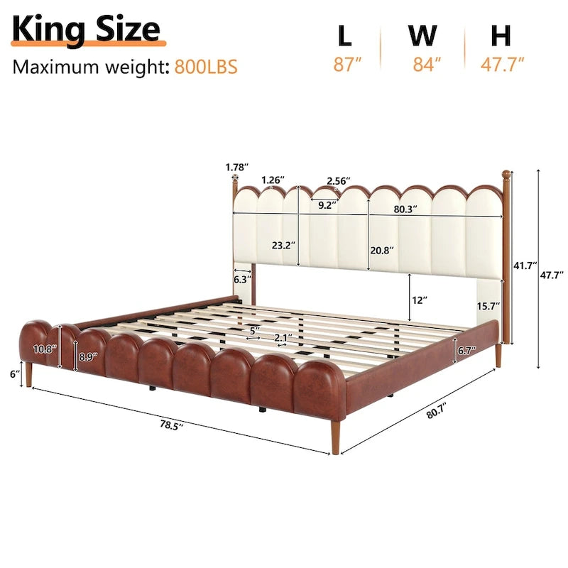 PU Leather Upholstered Platform Bed with Padded Headboard