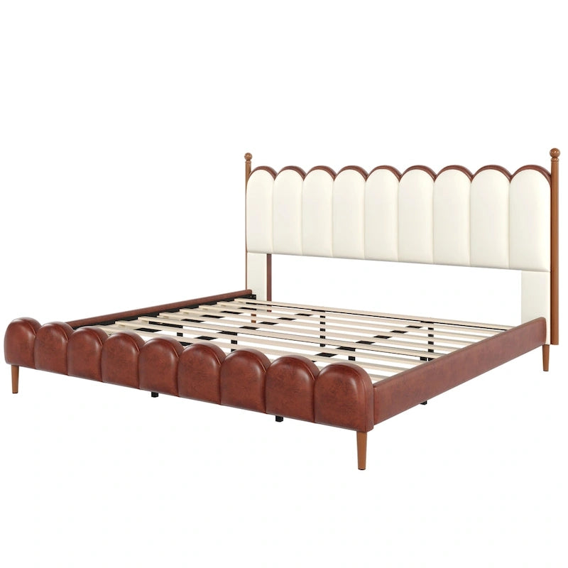 PU Leather Upholstered Platform Bed with Padded Headboard