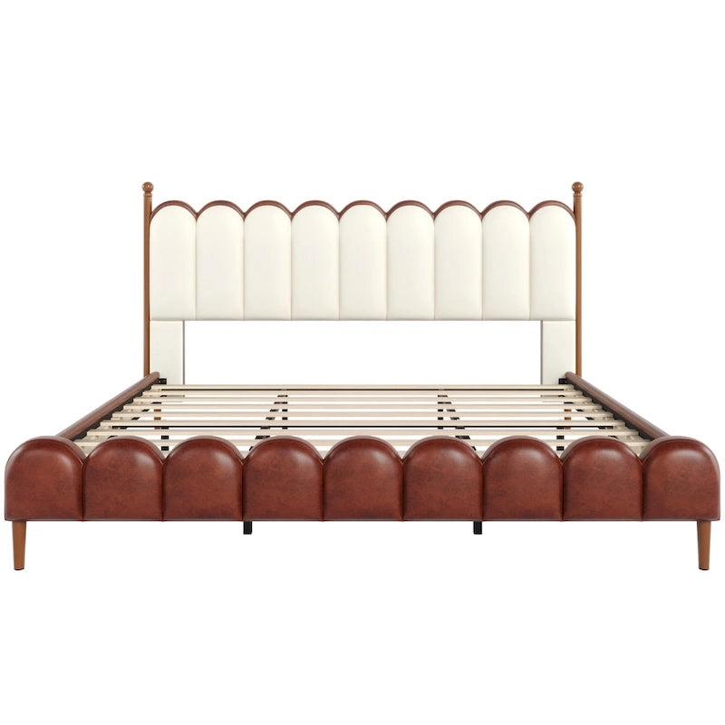 PU Leather Upholstered Platform Bed with Padded Headboard