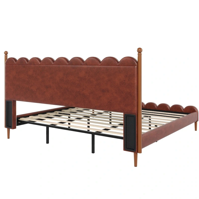 PU Leather Upholstered Platform Bed with Padded Headboard