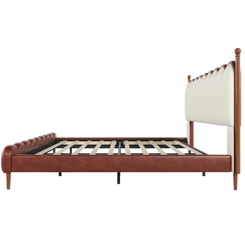 PU Leather Upholstered Platform Bed with Padded Headboard
