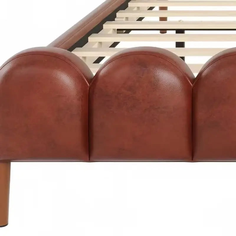 PU Leather Upholstered Platform Bed with Padded Headboard