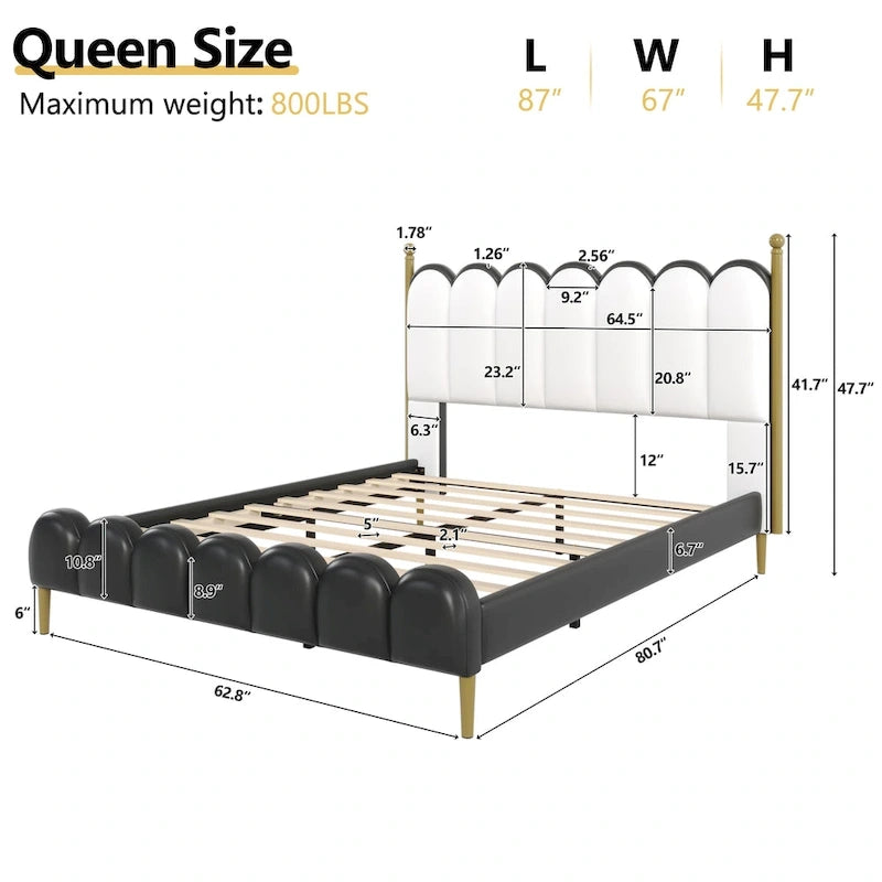 PU Leather Upholstered Platform Bed with Padded Headboard