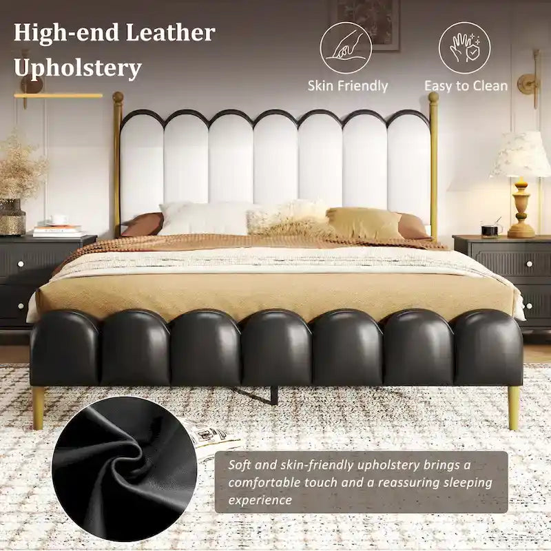 PU Leather Upholstered Platform Bed with Padded Headboard