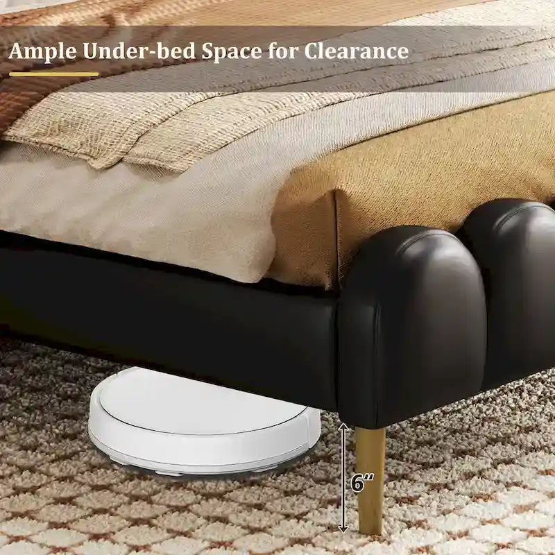 PU Leather Upholstered Platform Bed with Padded Headboard