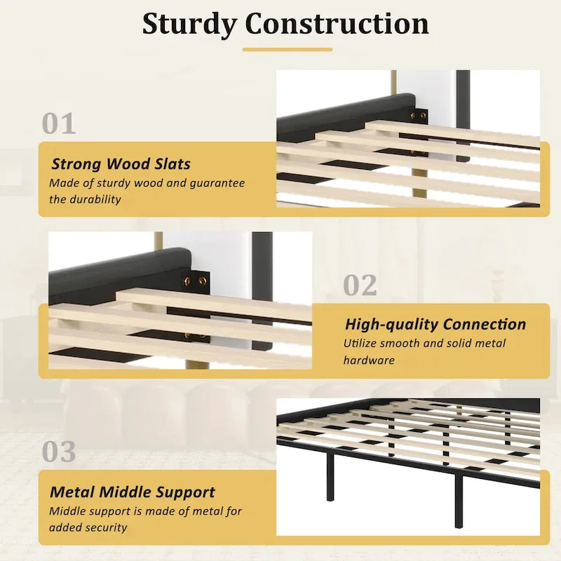 PU Leather Upholstered Platform Bed with Padded Headboard