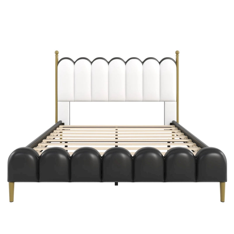 PU Leather Upholstered Platform Bed with Padded Headboard