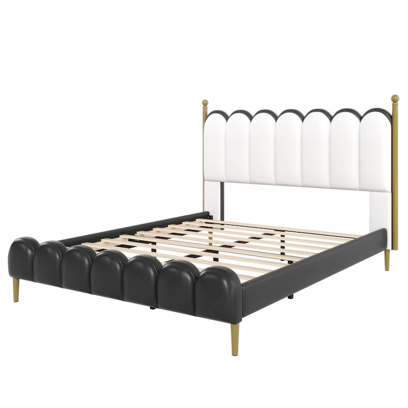 PU Leather Upholstered Platform Bed with Padded Headboard